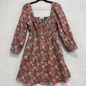 J Crew Liberty Dress Womens 6 Pink Floral Square Neck Puff Sleeve Mini